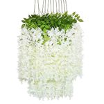 Naturezhen 12 Pack Wisteria Artificial Hanging Flowers, Real Touch, Fake Dried Gypsophila Plants for Wedding Bouquets DIY Wreath Floral Arrangement Home Party Decoration (Milk White)