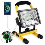 [30W 36LED]Lanfu Cordless Portable Waterproof LED Work Light with Stand Yellow Outdoor Fishing Car Repairing Lighting, Rechargeable (with 2 USB Ports and SOS Modes-IP65)