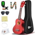 EVERJOYS Soprano Ukulele Beginner Pack-21 Inch w/Gig Bag Fast Learn Songbook Digital Tuner All in One Kit (Mahogany)