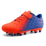 brooman Kids Firm Ground Soccer Cleats Girls Boys Athletic Football Shoes (11.5 JA,Orange Blue)