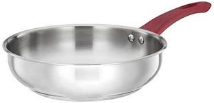 Amazon Brand - Solimo Stainless Steel Heavy Bottom Fry Pan | Three Layer Impact Forged Bottom for Durability | Premium Look with Soft Touch Handles and Knob, 24 cm