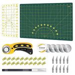 Headley Tools Rotary Cutter Set - 45mm Fabric Cutter, 5 Extra Rotary Blades, A3 Cutting Mat, Quilting Ruler and Sewing Clips, Craft Knife Set, Ideal for Crafting, Sewing, Scrapbooking, Patchworking