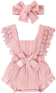 Barboteuse en dentelle pour bébé fille Body sans manches à volants pour nouveau-né avec bandeau Vêtements d'été pour bébés