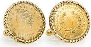 American Coin Treasures Gold-Layered 1800's Liberty Nickel Goldtone Rope Bezel Coin Cuff Links