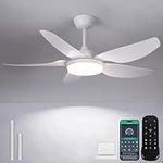 Kviflon 46 Inch Ceiling Fans with Lights and Remote/APP Control,Modern Downrods Flush Mount Ceiling Fan with 5 Reversible Blades 6 Speeds, 3 Colors Dimmable for Bedroom Kids Room, White