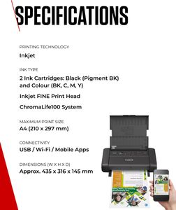 Canon MAXIFY BX110 Wireless Compact Printer – Rechargeable Battery, A4 Printing