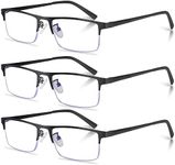 Anourney 3-Pack Reading Glasses for Men, Lightweight Metal Half Frame Blue Light Blocking Computer Readers, Filter UV Ray/Computer Glare with Spring Hinge Eyeglasses(+2.5 Magnification Strength)