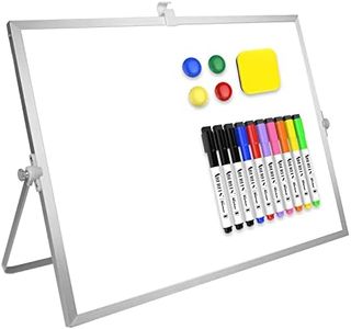 Dry Erase White Board, 16inX12in Large Magnetic Desktop Whiteboard with Stand, 10 Markers, 4 Magnets, 1 Eraser, Portable Double-Sided White Board Easel for Kids Memo to Do List Desk School