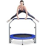 COSTWAY 40" Mini Trampoline, Foldable Fitness Bouncer with 4-Level Adjustable Foam Handle and Safety Padded Cover, Indoor Outdoor Exercise Rebounder Workout for Kids & Adults (Blue)