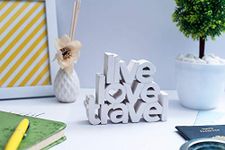 NUKKAD TALES Live Love Travel White Showpiece Home Decor Items for Bedroom Living Room Decoration Items for Center Table Birthday Gift Items Gift for Travel Lovers (6.5 x 5.40 inch ), Recycled Material / MDF