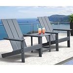 Skypatio 3-Piece Adirondack Chair Set, All-Weather Patio Fire Pit Chairs Plastic Adirondack Chairs for Porch, Balcony, Garden, Deck, Lawn, Backyard, Dark Grey