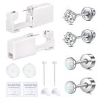 QWALIT Ear Piercing Kit Ear Piercing Gun Kit Self Piercing Earrings Piercing Kit Disposable Earring Gun Piercing Kit with Earring Studs Self Ear Piercing Kit at Home Opal Flat Back Earring for Women