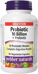 Webber Naturals Probiotic with Prebiotic, 10 Billion Active Cells, 15 Probiotic Strains, 90 Capsules, For Digestive Health, Vegan