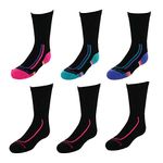 Fruit of the Loom Girl's Active Cushioned Crew Socks (6 Pack), 10.5 to 4, Black