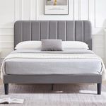 VECELO Queen Size Bed Frame, Upholstered Platform bedframe with Adjustable Headboard, Mattress Foundation, Strong Wood Slat Support, No Box Spring Needed, Easy Assembly, Dark Grey