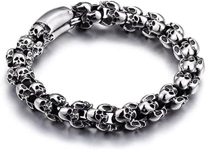 Beydodo Chaîne Gourmette en Acier Inoxydable, Cadeau Anniversaire Bracelet 18.5 cm Bracelet Chaîne À Maillons Tête de Mort 12 mm Largeur