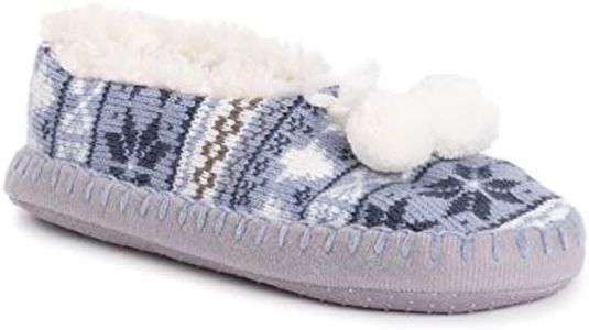 Muk Luks Women's Pom Ballerina Slippers, Blue, Small/Medium