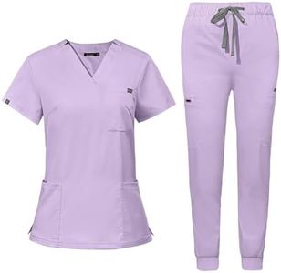 niaahinn Scrub for Women Scrubs Top with Classic V-Neck & Yoga Jogger Pants Medical Nursing Uniform Scrub Set (Lavender, M)
