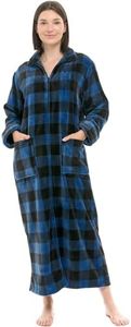 Alexander Del Rossa Women's Zip Up Fleece Robe, Soft Warm Plush Oversized Zipper Bathrobe, Buffalo Check Blue, 4X
