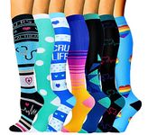 Compression Socks for Women&Men 15-20 mmHg (7 Pairs)-Best for Travel,Medical,Nursing, Flight, Cycling Socks, Pregnancy Circulation Recovery Compression Stocking- Running& Fitness (L-XL, Assorted1)