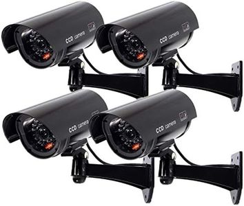 F FINDERS&CO Outdoor Fake Security Camera, Dummy CCTV Surveillance System with Realistic Red Flashing Lights and Warning Sticker (4, Black)