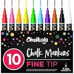 Chalkola 10 Fine Tip Liquid Chalk Pens for Chalkboard Signs, Blackboard, Window, Labels, Bistro, Glass, Car (10 Pack 3mm) - Wet Wipe Erasable Ink Chalk Board Markers, 3mm Reversible Tip Chalk Pens