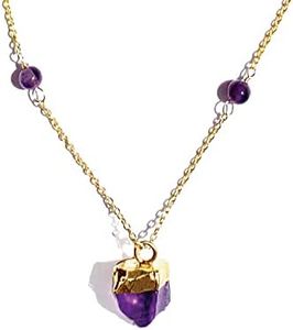 Joyfulmuze Raw Amethyst Necklace for Women, Natural Stone Healing Quartz Jewelry, Pendant Charm Gift, Handmade Wired Dainty Sterling Silver Chain, Plated Gold 18 inches long