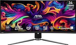 MSI MAG 341CQP QD-OLED 34 Inch UWQHD Curved Gaming Monitor - 1800R, 3440 x 1440 Quantum Dot OLED Panel, 175Hz / 0.03ms, 99% DCI-P3, ΔE≤2, DisplayHDR True Black 400, KVM - DP 1.4a, HDMI 2.1, USB Type-C