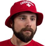 Ann Arbor T-shirt Co. Lifeguard Bucket Hat | Professional Guard Red Sun Cap Men Women Costume Uniform - Red, Red, One Size