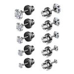 5 Pairs Stud Earrings Set,Hypoallergenic Earrings 316L Stainless Steel Double Round Cubic Zirconia Ear Ringing Jewelry for Women Men Boys & Girls 2-6mm (Black 2-6mm)