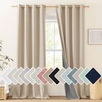 NICETOWN Farmhouse Style Keep Warm Large Window Draperies 108 inches Length with Thermal Insulated Liners, 2 Panels, 52" W, Full Blackout Oatmeal Linen Curtains for Sliding Glass Door