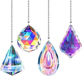 4 Pieces Crystal Ceiling Fan Pull Chain Rainbow Pull Chain Extension with Connector for Bathroom Toilet Light Ceiling Light Fan (Longan, Round, Polygon, Quadrilateral)