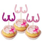 SYKYCTCY 30 Pack Breast Cancer Awareness Cupcake Toppers Glitter Breast Cupcake Picks Breast Cancer Decorations for Believe Hope Pink Ribbon Party Cake Decorations Supplies