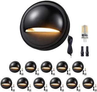 Gardenreet Landscape LED Step Lights - Solid Brass Low Voltage Deck Light, Outdoor 12V Hardwired IP65 Waterproof, Black Round for Wall Garden Stair with 3W 5000K Daylight G4 Bulb 12 Pack