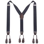 Kajeer Mens Button End Suspenders Braces - 1.37 Inches Wide Y Shape Adjustable Button End Elastic Suspender (Dark Gray)