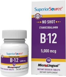 Superior Source No Shot Vitamin B-12 Cyanocobalamin 5000 mcg - Vitamin B-12 to Support Energy Production, Brain Health & Overall Wellness - Sublingual Tablets - 100 Dissolvable Tablets