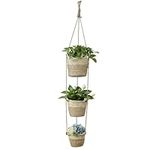Navaris Seagrass Hanging Plant Pot Set - Decorative Indoor House Plant & Flower Pots with Jute Rope - Woven Basket Pattern for Home Storage - Small, Medium and Large Planters