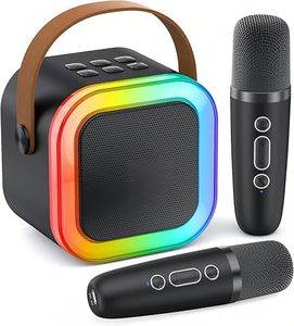 Karaoke Machine for Kids Adults, Portable Bluetooth Mini Karaoke Microphone Singing Speaker with 2 Wireless Mic and Light,Toys for All Smartphones,Birthday, Family,Home Party (Black)