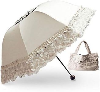 Princess Lace Ultraviolet-Proof Triple Folding Umbrella Dome Parasol（Rice White）