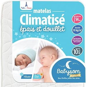 Babysom - Mousse Matelas Bébé Climatisé - 60x120 cm | Réversible : 1 Face Été Fraîche et 1 Face Hiver Ouatinée | Anti-acarien | Épaisseur 14 cm | Oeko-Tex | Fabrication française, Blanc