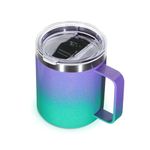 Volhoply 14oz Insulated Stainless Steel Coffee Mug with Leakproof Lid,Double Wall Vacuum Travel Coffe Cup with Handle,Reusable Thermos Tumbler,Camping Mugs Keep Hot,Christmas Gifts(Purple Green,1)