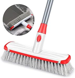 Scrub Brush Floor Brush with Long Handle, Deck Brush Floor Scrubber 2 in 1 Scrape Brush Stiff Bristle Shower Brush Scrubbing Brush Cleaning Brush for Bathroom, Kitchen, Tub, Carpet, Grout, Tile