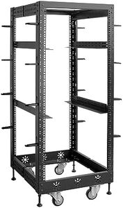 RIVECO 25U 19” Adjustable Depth Server Rack Support Up to 1700LBS Floor Standing 4 Post Rack with L Rails & Load-Bearing Casters Universal for Network Equipment Black