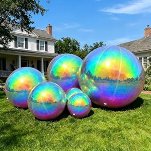 6PCS Iridescent Inflatable Mirror Ball, Big Shinny Disco Balls with Air Pump Reusable PVC Balloon for Large Event Decoration, Party, Concerts, Stage, Wedding Decor
