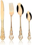 JANKNG Mirror Polished Copper Silverware Set, 24-Piece 18/10 Stainless Steel Rose Gold Flatware Set Service for 6, Kitchen Utensil Set, Tableware Cutlery Set for Home and Restaurant Dishwasher Safe