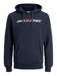 JACK & JONES Men's Jjecorp Logo Sweat Hood Noos Hoodie, Blue (Navy Blazer Detail: Reg Fit), Large