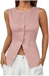 MakeMeChic Women's Vest Top Sleeveless Blazer Split Hem Button Down Dressy Suit Vest Outerwear Waistcoat Pink Small