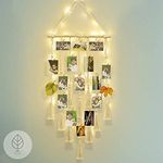 SOLAZA® Macrame Photo Display Wall Hanging Pictures Organizer Bohemian Home Decor with Wooden Clips & Fairy USB LED *Upgraded* String Lights