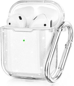 AIRSPO Airpods Case Cover, Clear Soft TPU Protective Cover Compatible with Apple AirPods 1/2 Wireless Charging Case with Keychain (Glitter White)