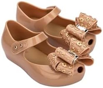 mini melissa Ultragirl X Peep Toe Mary Jane Flats for Little Kids, Beige Glitter Dr, 5 Little Kid